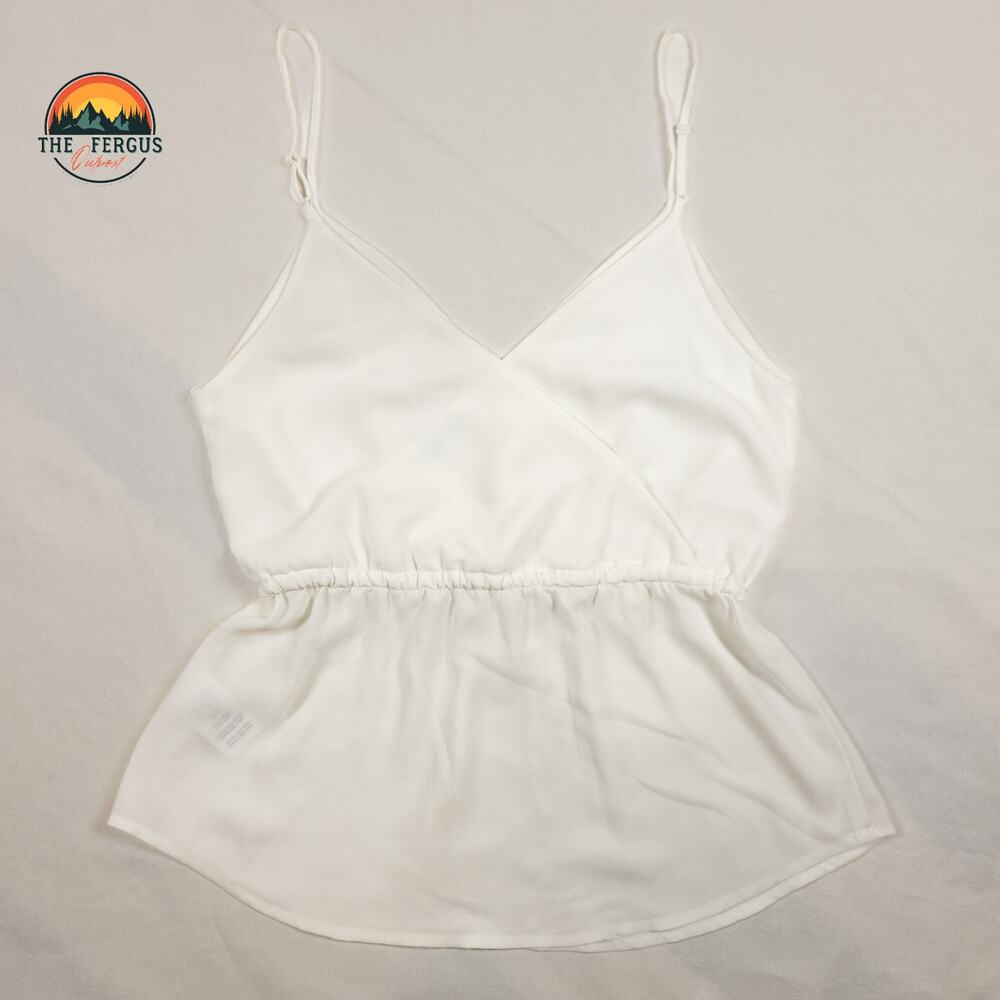 Aritzia Babaton Warren White Chiffon Camisole Drawstring Tie Waist Blouse Sz XXS
